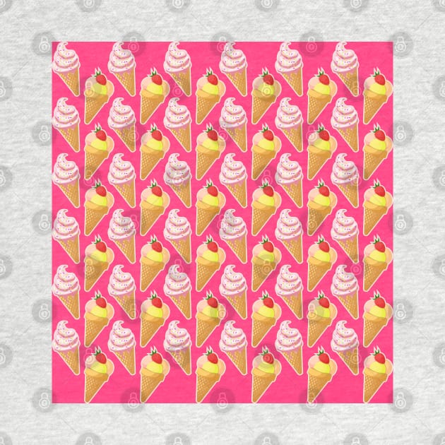 Kawaii pink pattern with pink strawberry ice cream by Cute-Design